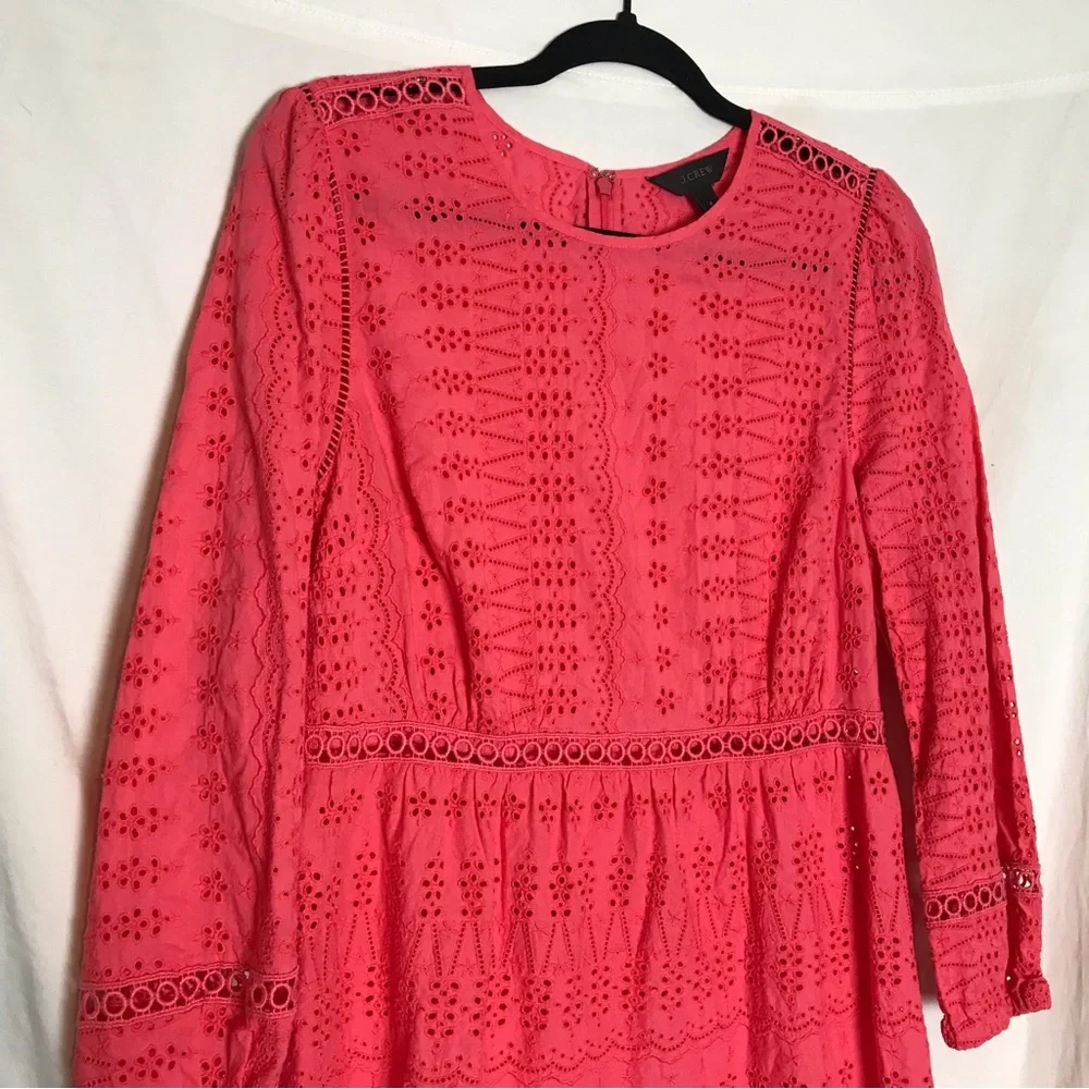 J. Crew Coral Floral Eyelet Tiered Shift Dress Womens Size 6 Peasant Coquette